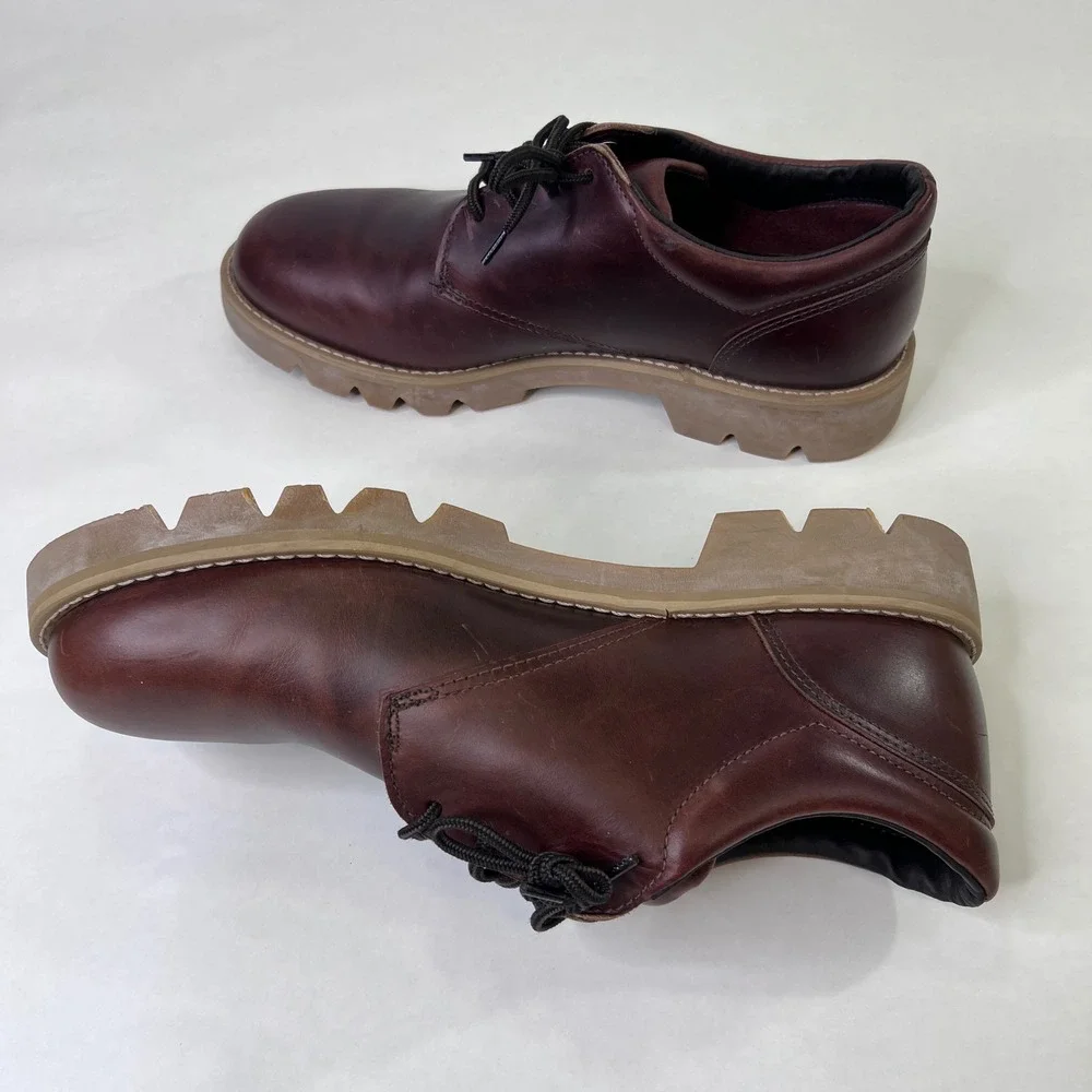 Eastland Mens Burgundy Leather Vibram Lug Sole Oxford Shoes 14 D 6401 L